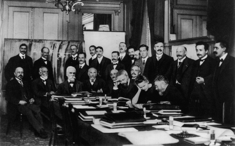 Ernest Rutherford at the 1911 Solvay Conference (fourth in the right, standing)