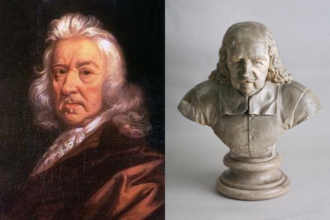 Bust and portrait of Thomas Hobbes