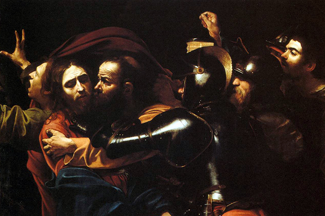 The painting of Caravaggio The Kiss of Judas
