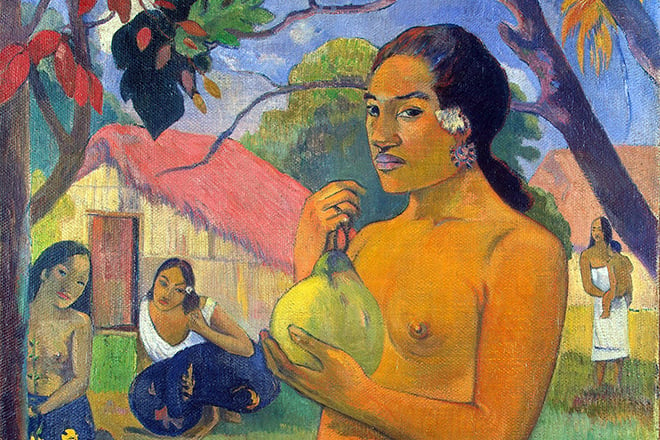 Painting by Paul Gauguin Woman Holding A Fruit