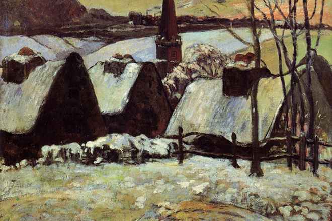 Painting by Paul Gauguin Breton Village Under Snow