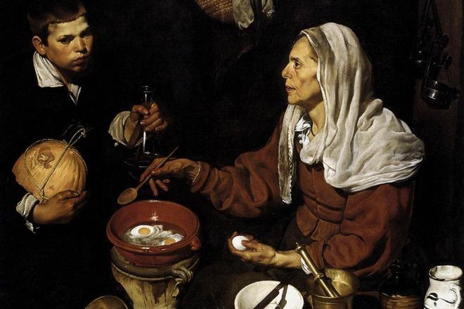 Painting by Diego Velázquez Old Woman Frying Eggs