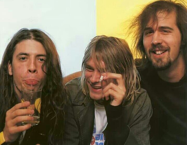 Dave Grohl with Kurt Cobain and Krist Novoselic