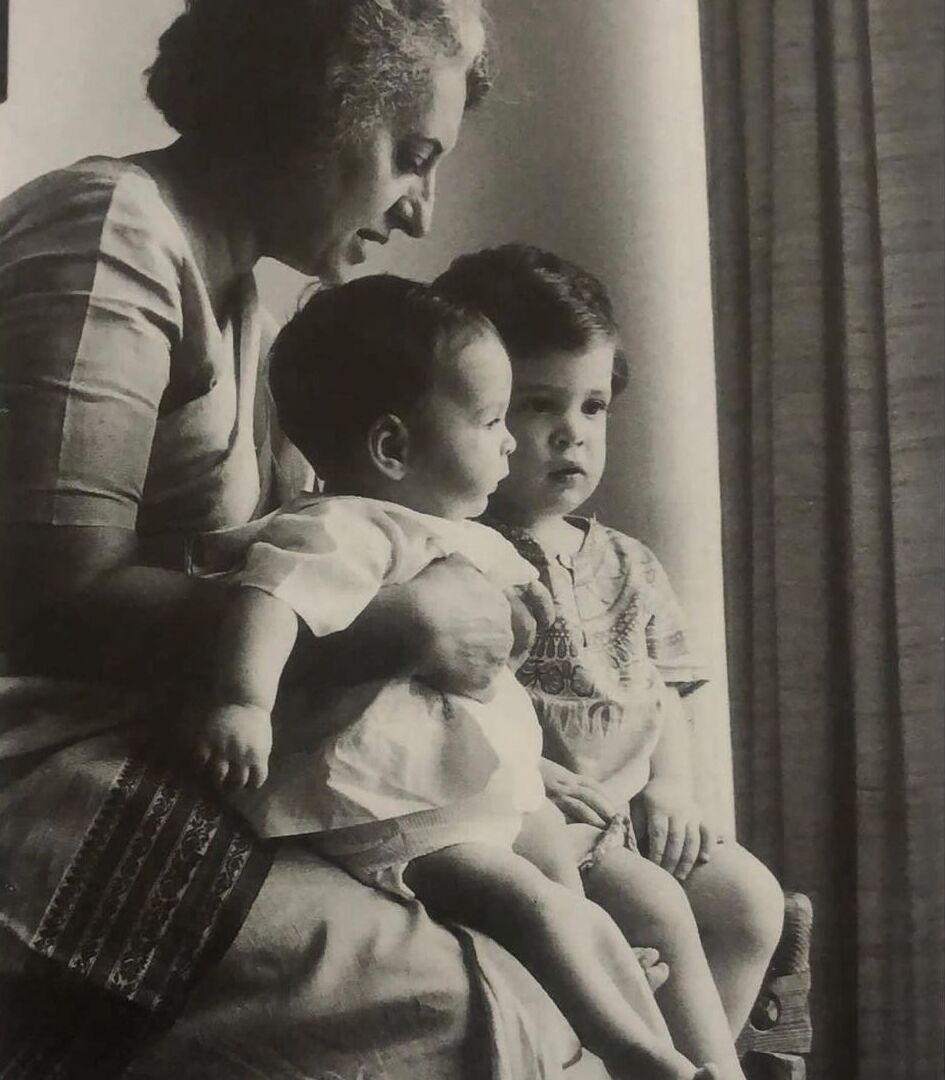 Young Rahul Gandhi with his sister and mother