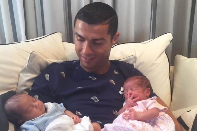 Cristiano Ronaldo with children, twins Matthew and Eve