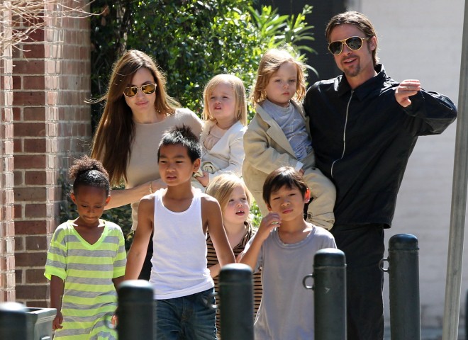 Angelina Jolie and Brad Pitt with children