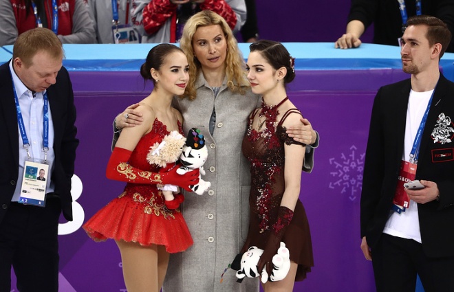 Alina Zagitova, Eteri Tutberidze and Evgenia Medvedeva