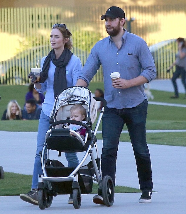Emily Blunt with her husband and her daughter