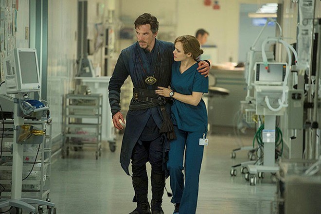 Benedict Cumberbatch and Rachel McAdams in the movie "Doctor Strange"