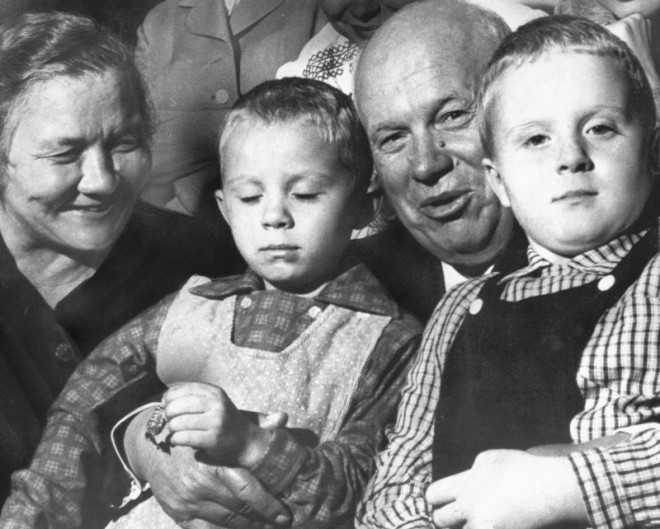 Nikita Khrushchev with his wife and grandchildren