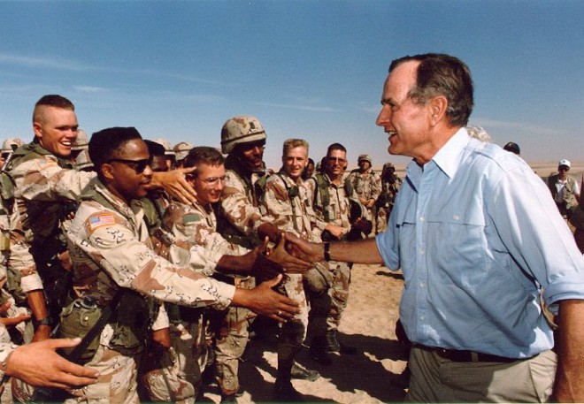 George Bush Sr. with American soldiers