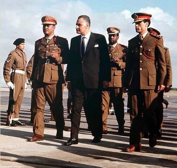 President of Sudan Jafar Nimeyri, President of Egypt Gamal Abdel Nasser and Muammar Gaddafi